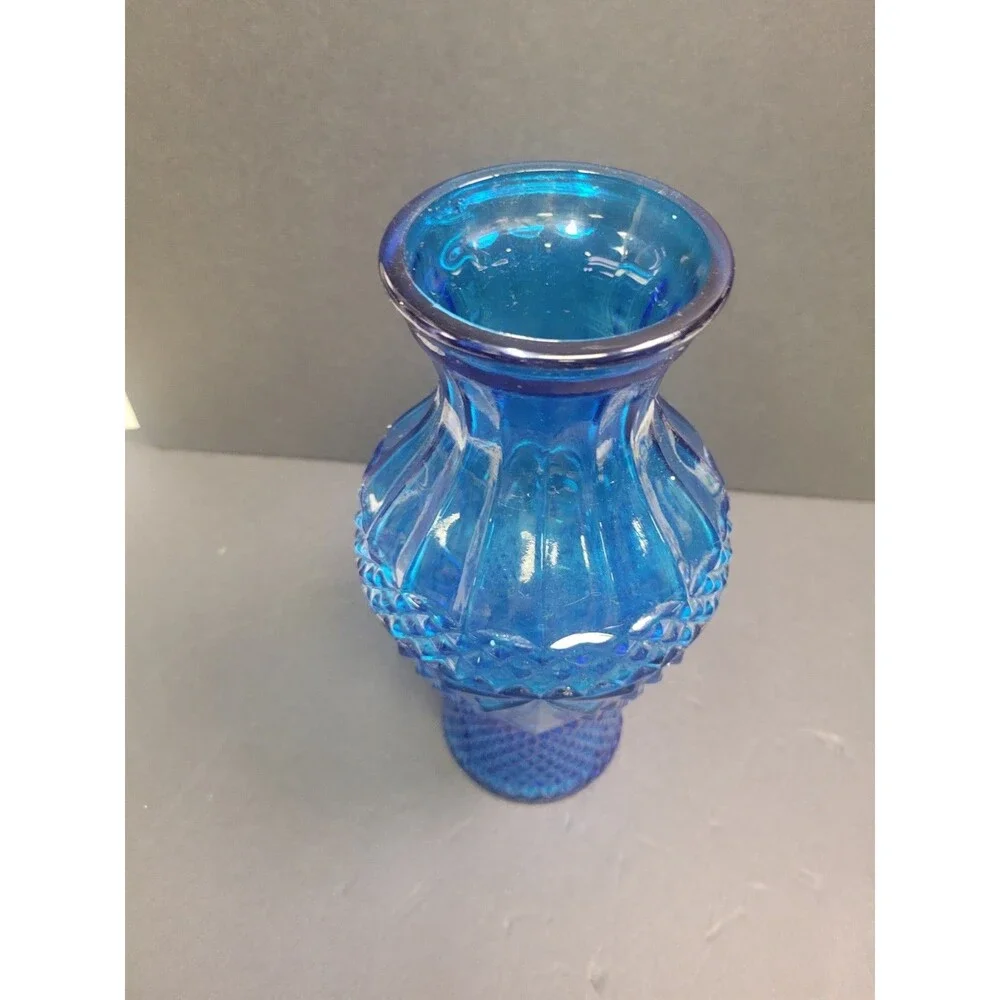 Vintage MCM  Empoli Pressed Glass Aqua Blue Vase